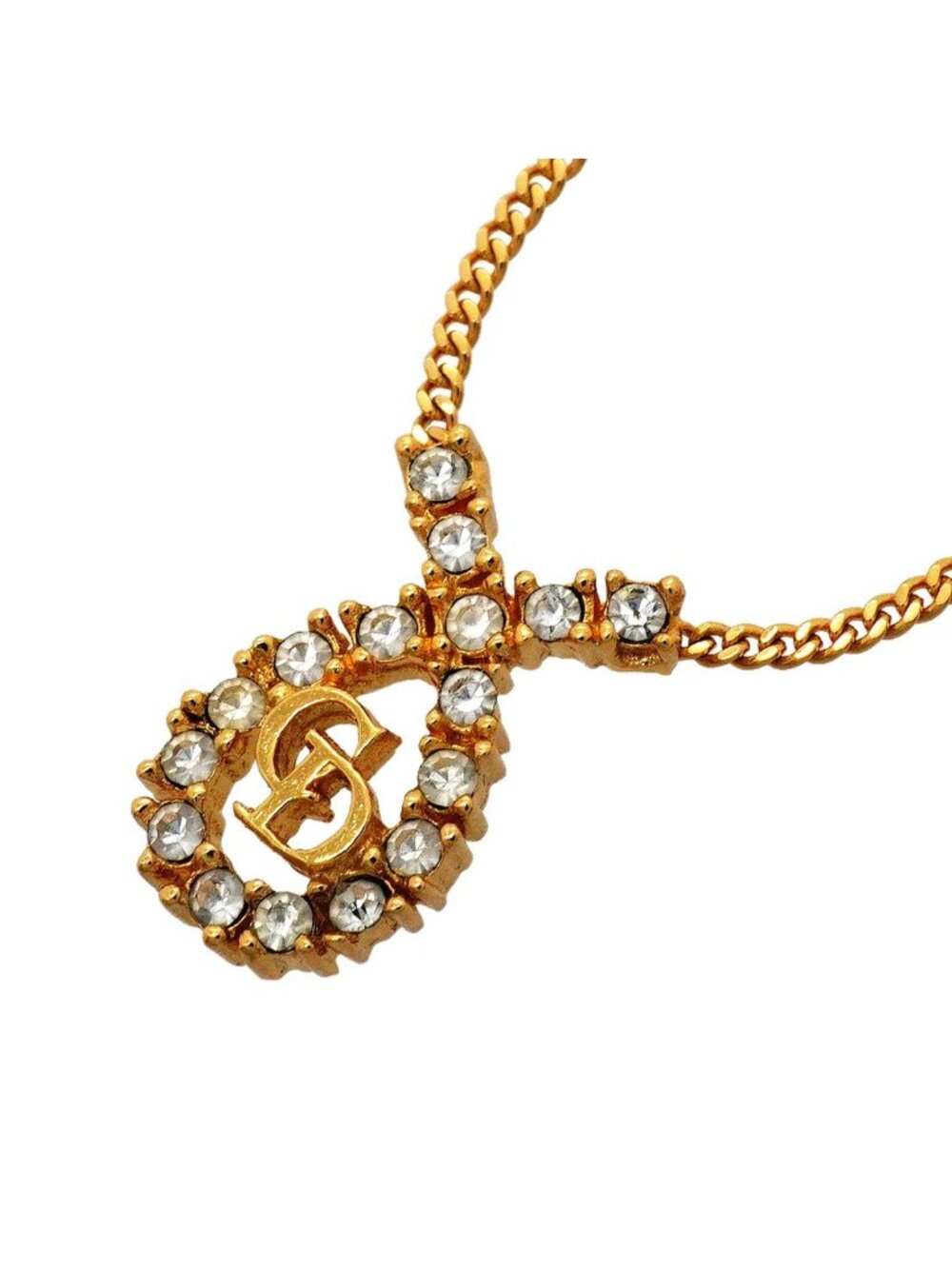 Dior Necklace CD Logo Gold Plated Rhinestone